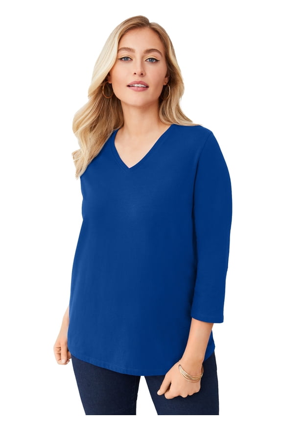 Women's Plus Size Stretch Cotton V-Neck Tee