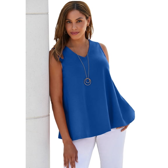 Jessica London Women's Plus Size Stretch Cotton V-Neck Trapeze Tank