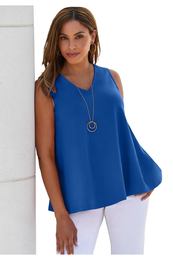Women's Plus Size Stretch Cotton V-Neck Trapeze Tank