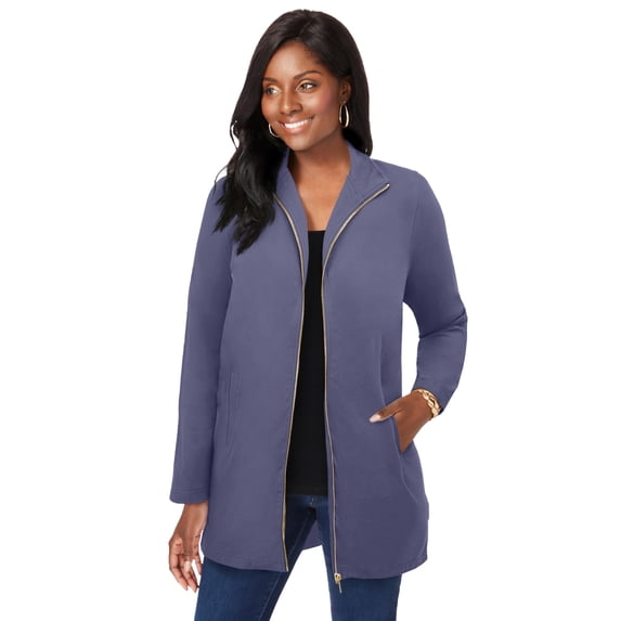 Jessica London Women's Plus Size Stretch Cotton Zip Front Hi-Low Jacket