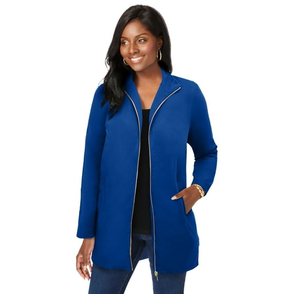 Jessica London Women's Plus Size Stretch Cotton Zip Front Hi-Low Jacket