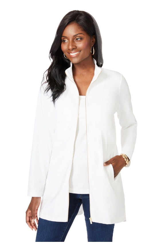 Women's Plus Size Stretch Cotton Zip Front Hi-Low Jacket