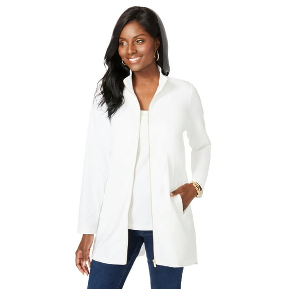 Jessica London Women's Plus Size Stretch Cotton Zip Front Hi-Low Jacket