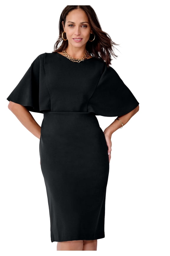 Women's Plus Size Stretch Crepe Cape Sheath Dress