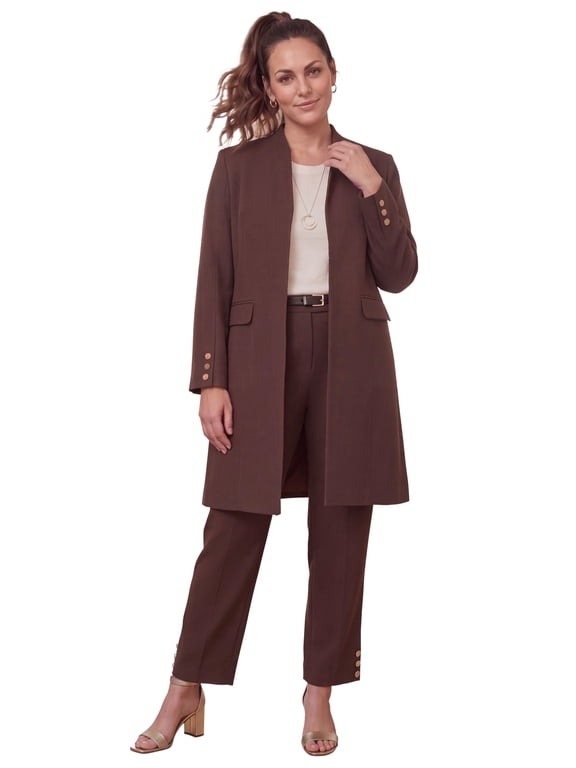 Women's Plus Size Stretch Crepe Duster Jacket Pantsuit