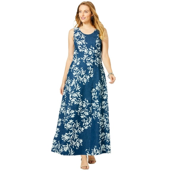 Jessica London Women's Plus Size Stretch Denim Maxi Dress