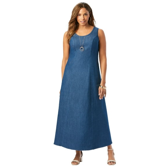 Jessica London Women's Plus Size Petite Denim Maxi Dress
