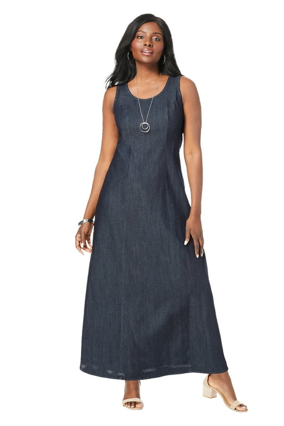 Women's Plus Size Stretch Denim Maxi Dress