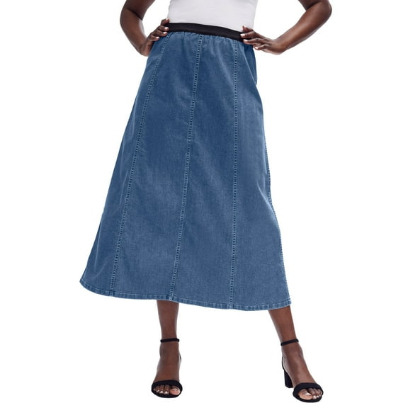 Jessica London Plus Size Stretch Denim Long Skirt