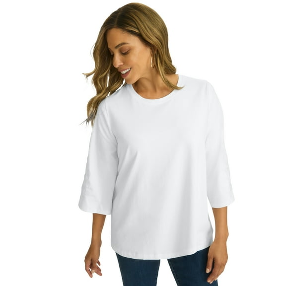 Jessica London Women's Plus Size Stretch Floral Embroidered Tee