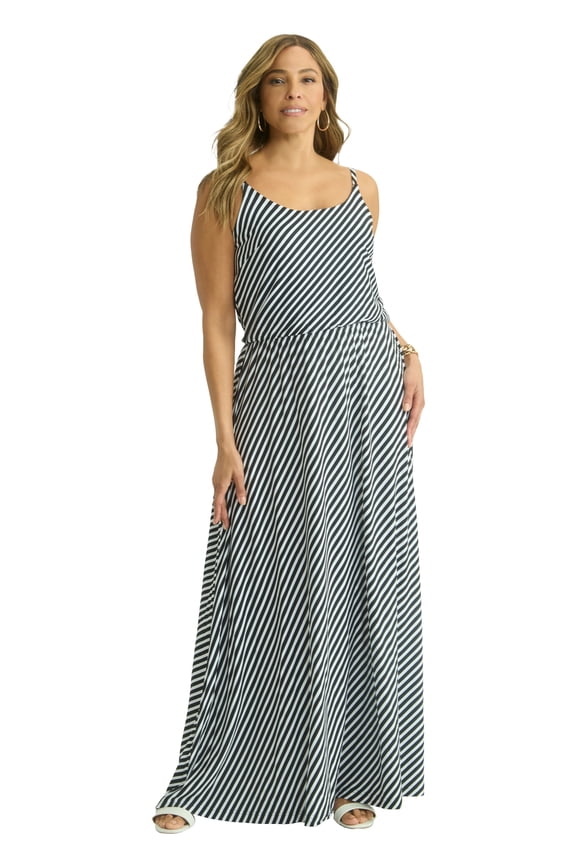 Women's Plus Size Stretch Knit Blouson Maxi Dress