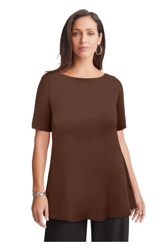 Women's Plus Size Stretch Knit Boatneck Swing Tunic