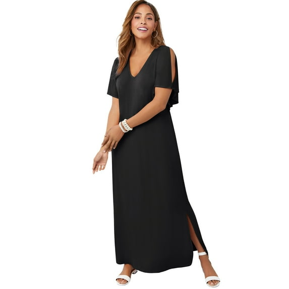 Jessica London Women's Plus Size Stretch Knit Cold Shoulder Maxi Dress
