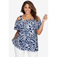 thumbnail image 1 of Jessica London Women's Plus Size Stretch Knit Cold Shoulder Ruffle Tunic, 1 of 2
