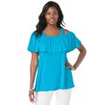 thumbnail image 1 of Jessica London Women's Plus Size Stretch Knit Cold Shoulder Ruffle Tunic, 1 of 5