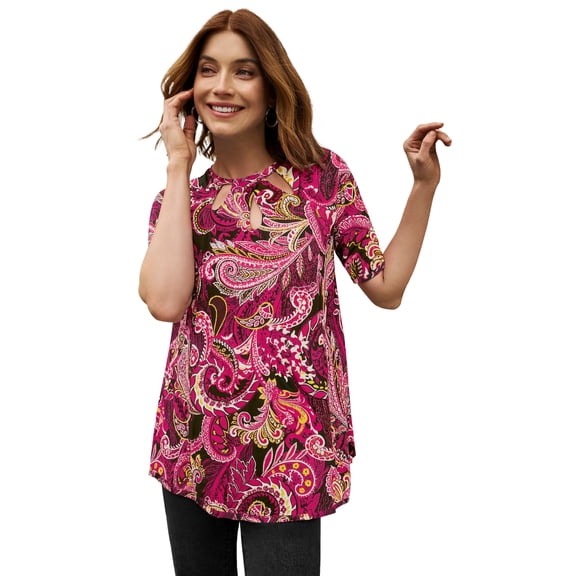 Jessica London Women's Plus Size Stretch Knit Cutout Swing Tunic