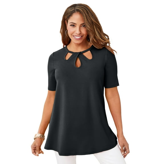 Jessica London Women's Plus Size Stretch Knit Cutout Swing Tunic
