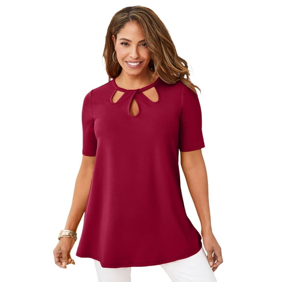 Jessica London Women's Plus Size Stretch Knit Cutout Swing Tunic