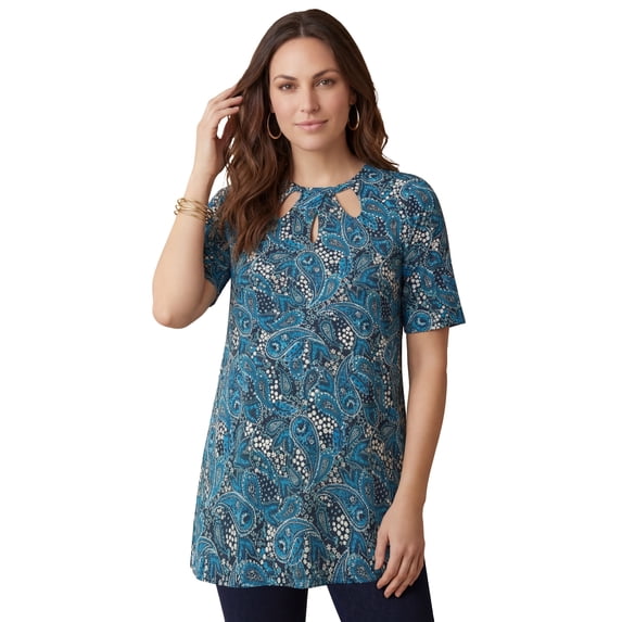 Jessica London Women's Plus Size Stretch Knit Cutout Swing Tunic