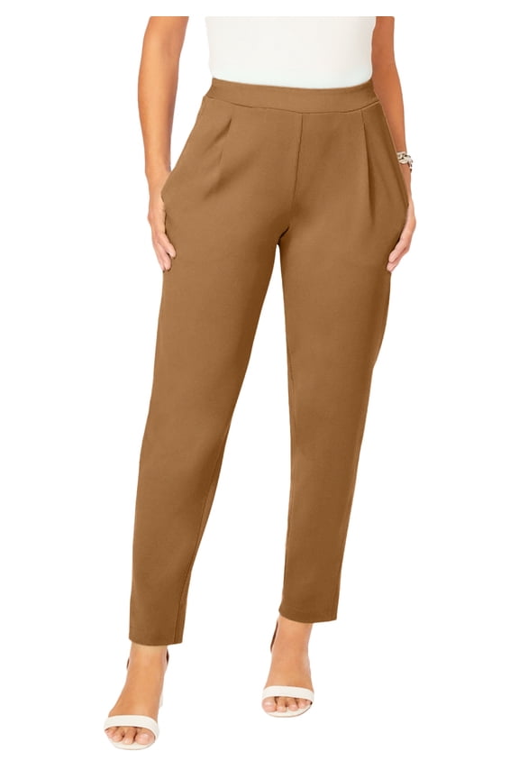 Women's Plus Size Stretch Knit Elastic Pull-On Straight Leg Pants Trousers