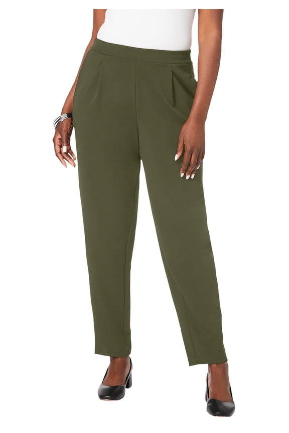 Women's Plus Size Stretch Knit Elastic Pull-On Straight Leg Pants Trousers