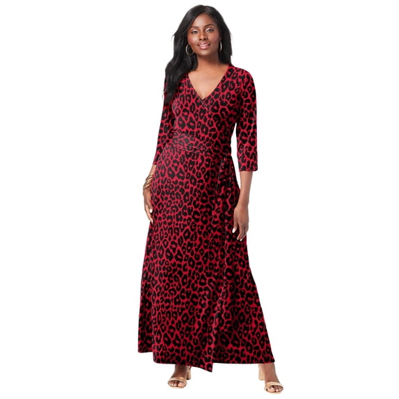 Jessica London Women's Plus Size Stretch Knit Faux Wrap Maxi Dress