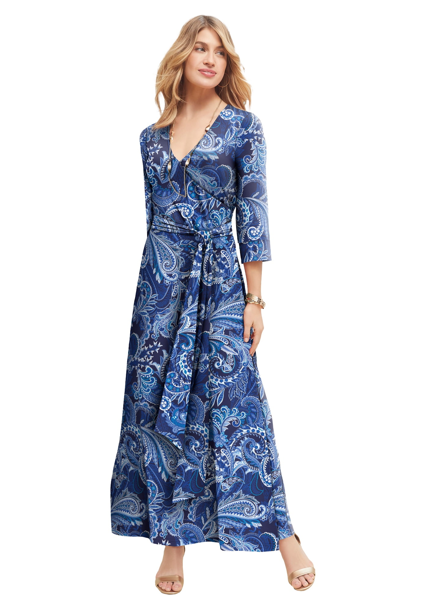 Jessica London Women's Plus Size Stretch Knit Faux Wrap Maxi Dress -  Walmart.com