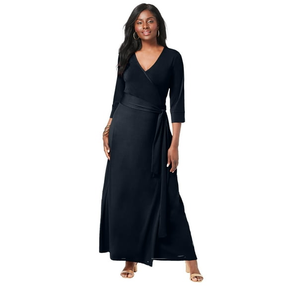 Jessica London Women's Plus Size Stretch Knit Faux Wrap Maxi Dress