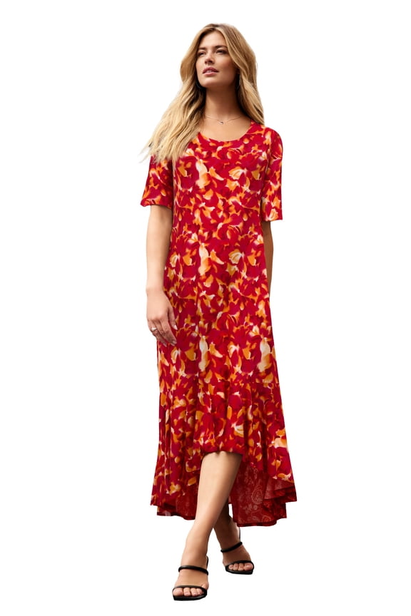 Women's Plus Size Stretch Knit Flounce Hem Maxi Dress