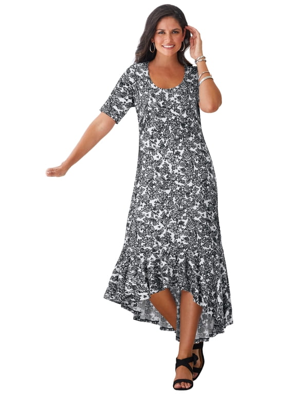 Women's Plus Size Stretch Knit Flounce Hem Maxi Dress