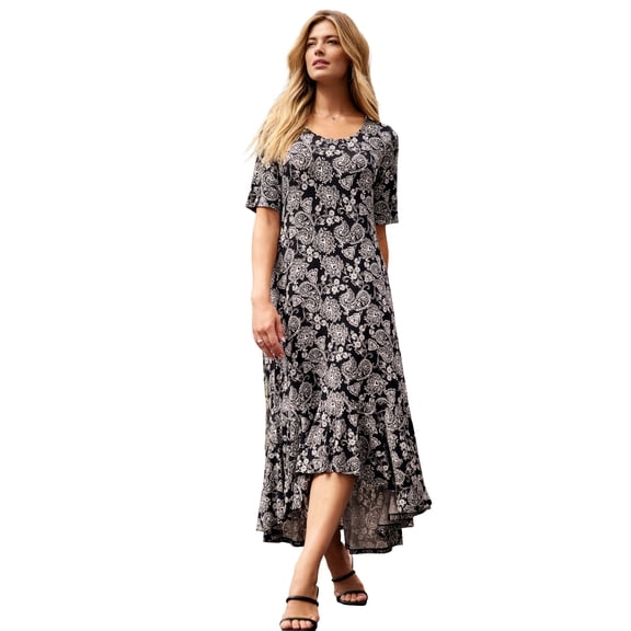 Jessica London Women's Plus Size Stretch Knit Flounce Hem Maxi Dress