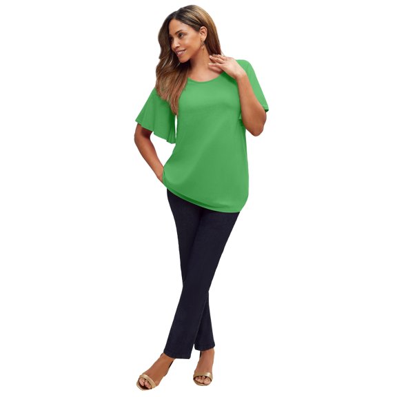 Jessica London Women's Plus Size Stretch Knit Flutter Sleeve Tunic