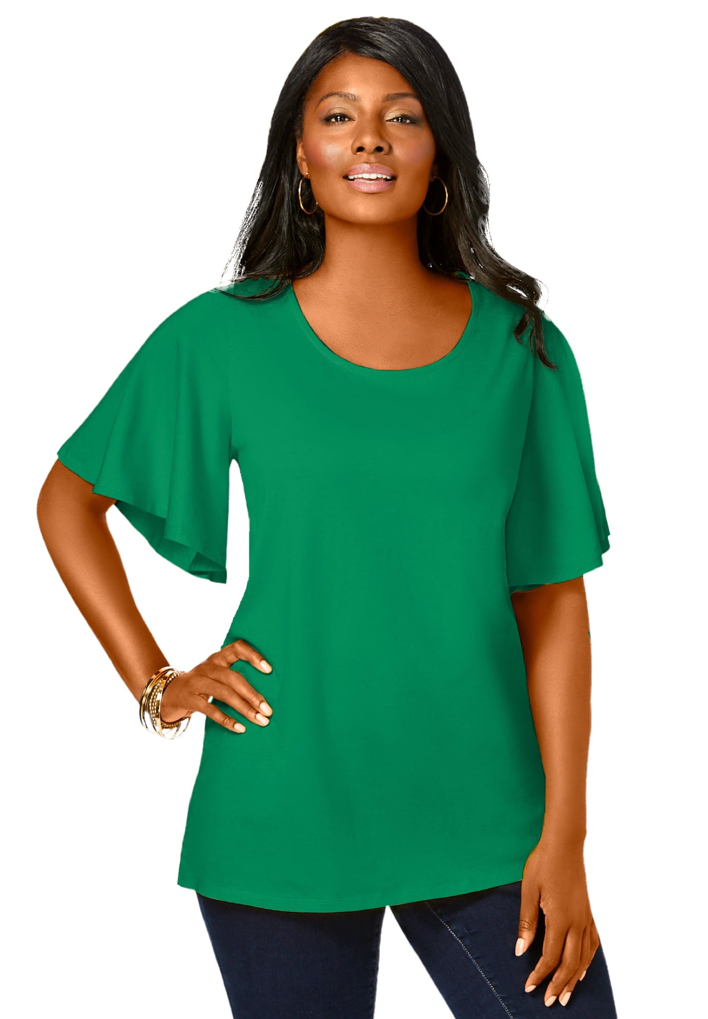 Jessica London Women's Plus Size Stretch Knit Flutter Sleeve Tunic ...