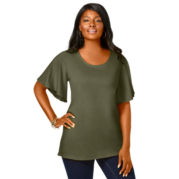 Jessica London Women's Plus Size Stretch Knit Flutter Sleeve Tunic