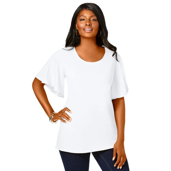 Jessica London Women's Plus Size Stretch Knit Flutter Sleeve Tunic