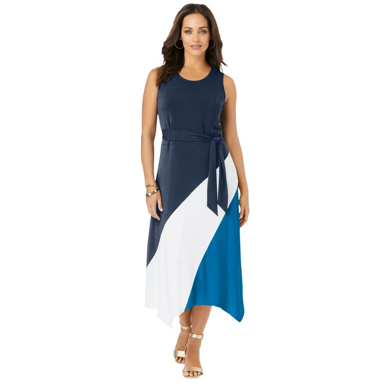 Jessica London Women s Plus Size Stretch Knit Hanky Hem Midi Dress Walmart