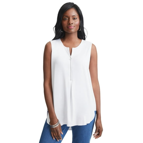 Jessica London Women's Plus Size Stretch Knit Hi-Low Zip Tunic