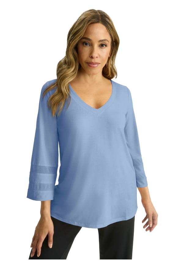 Women's Plus Size Stretch Knit Mesh Inset Sleeve Tunic