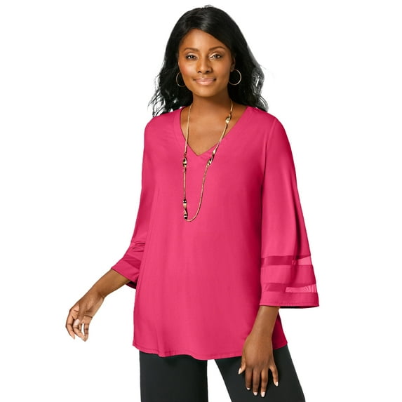 Jessica London Women's Plus Size Stretch Knit Mesh Inset Sleeve Tunic