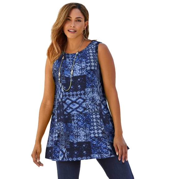 Jessica London Women's Plus Size Stretch Knit Sleeveless Swing Tunic