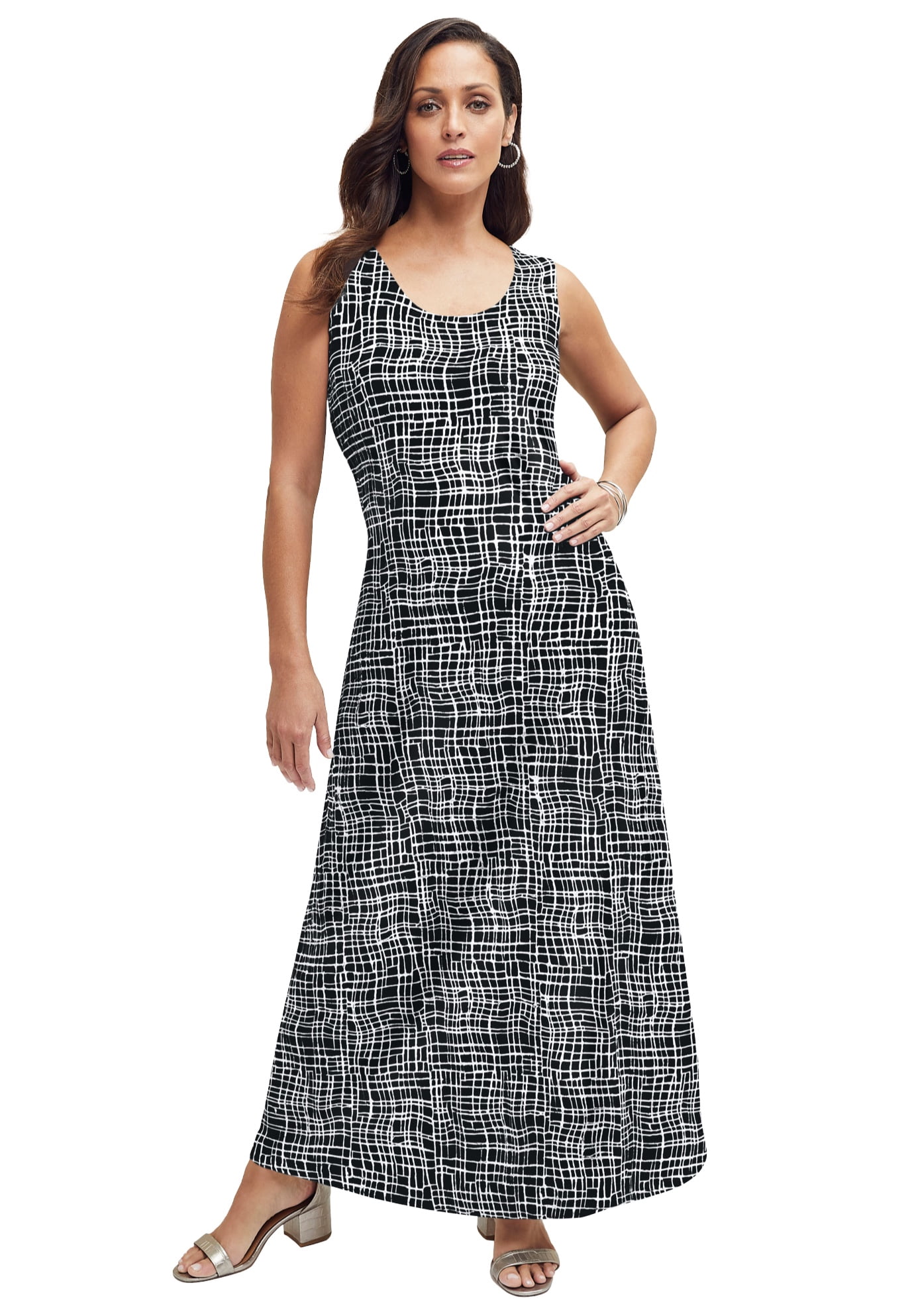knit tank maxi dress Christopher JOHN Rogers Wave Knit Tank Maxi Dress, Black Multi, Women's, XS, Casual & Work Dresses Maxi Dresses