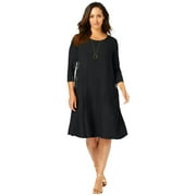 Jessica London Women's Plus Size Stretch Knit Three-Quarter Sleeve T-Shirt Dress - 18 W, Black