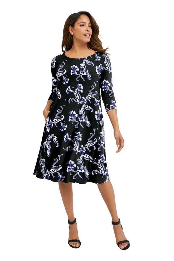 Women's Plus Size Stretch Knit Three-Quarter Sleeve T-Shirt Dress