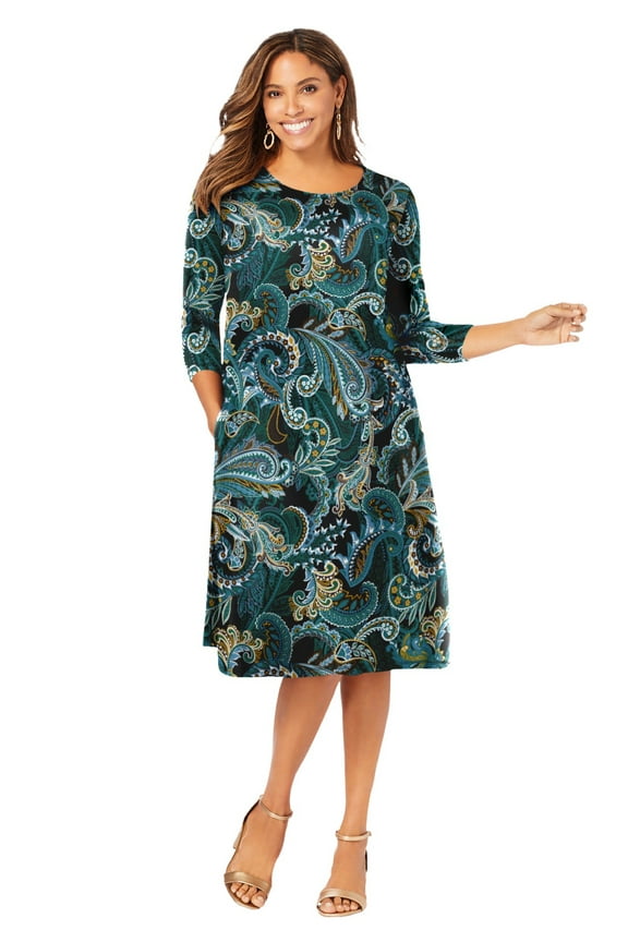 Women's Plus Size Stretch Knit Three-Quarter Sleeve T-Shirt Dress