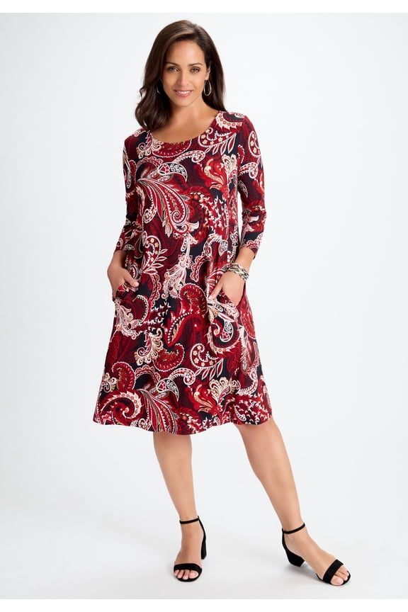 Women's Plus Size Stretch Knit Three-Quarter Sleeve T-Shirt Dress