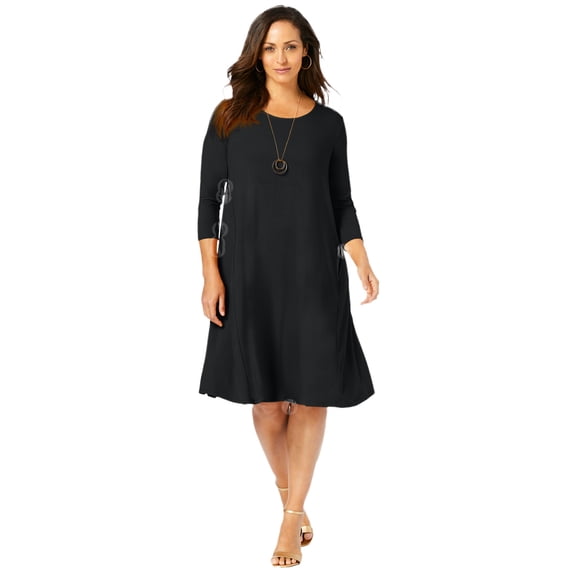 Jessica London Women's Plus Size Stretch Knit Three-Quarter Sleeve T-Shirt Dress
