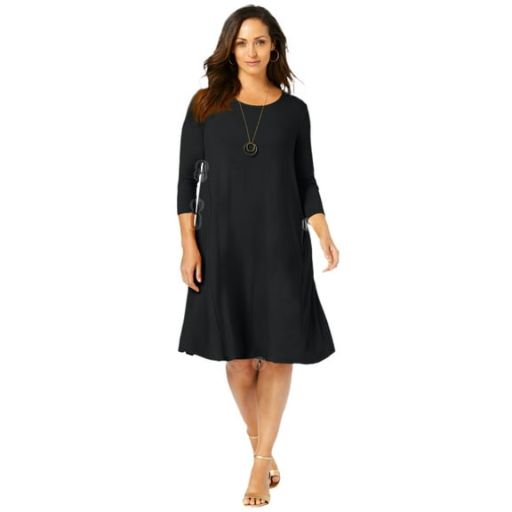 Jessica London Women's Plus Size Stretch Knit Three-Quarter Sleeve T-Shirt Dress