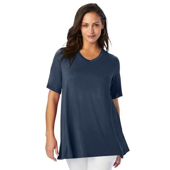 Jessica London Women's Plus Size Stretch Knit V-Neck Swing Tunic