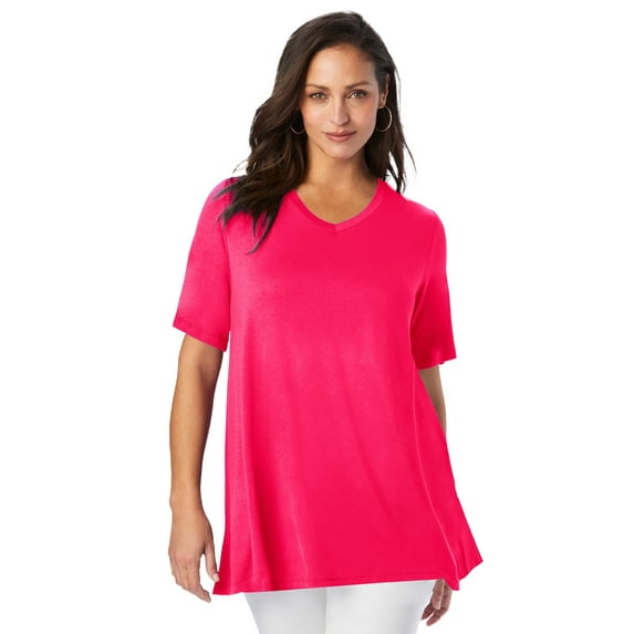 Jessica London Women's Plus Size Stretch Knit V-Neck Swing Tunic