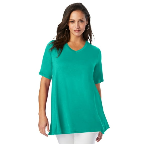 Jessica London Women's Plus Size Stretch Knit V-Neck Swing Tunic